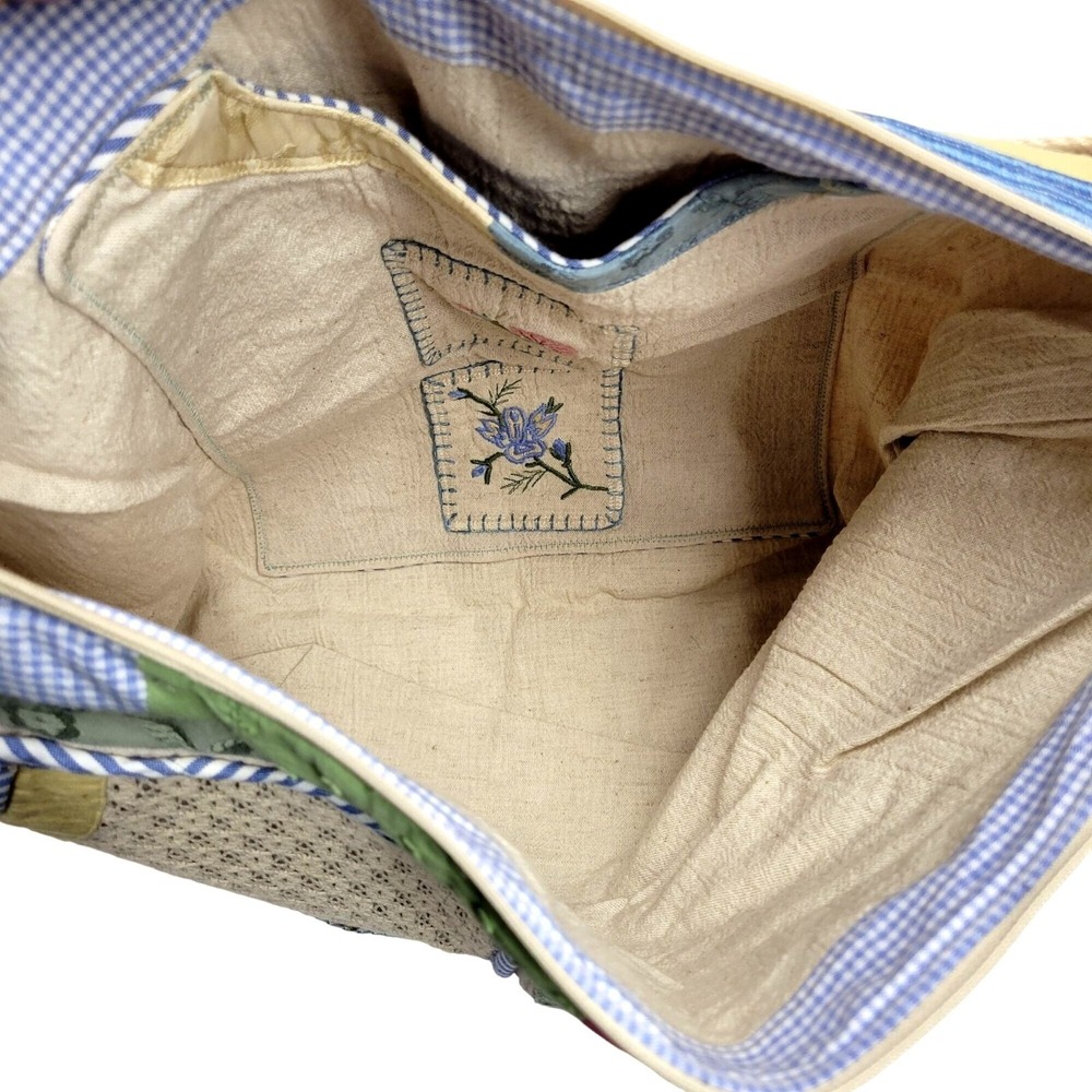 Handmade‎ Grannycore Patchwork Shoulder Bag Embroidered Floral Pockets Buttons - Picture 13 of 16